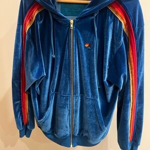Aviator Nation classic velvet hoodie vintage blue Large